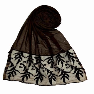 Premium Designer Leaf Cotton Stole- Chocolate Brown 